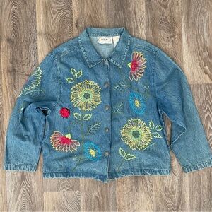 Vintage 90s Tantrums Embroidered Denim Jacket Sunflower whimsical Cottagecore M